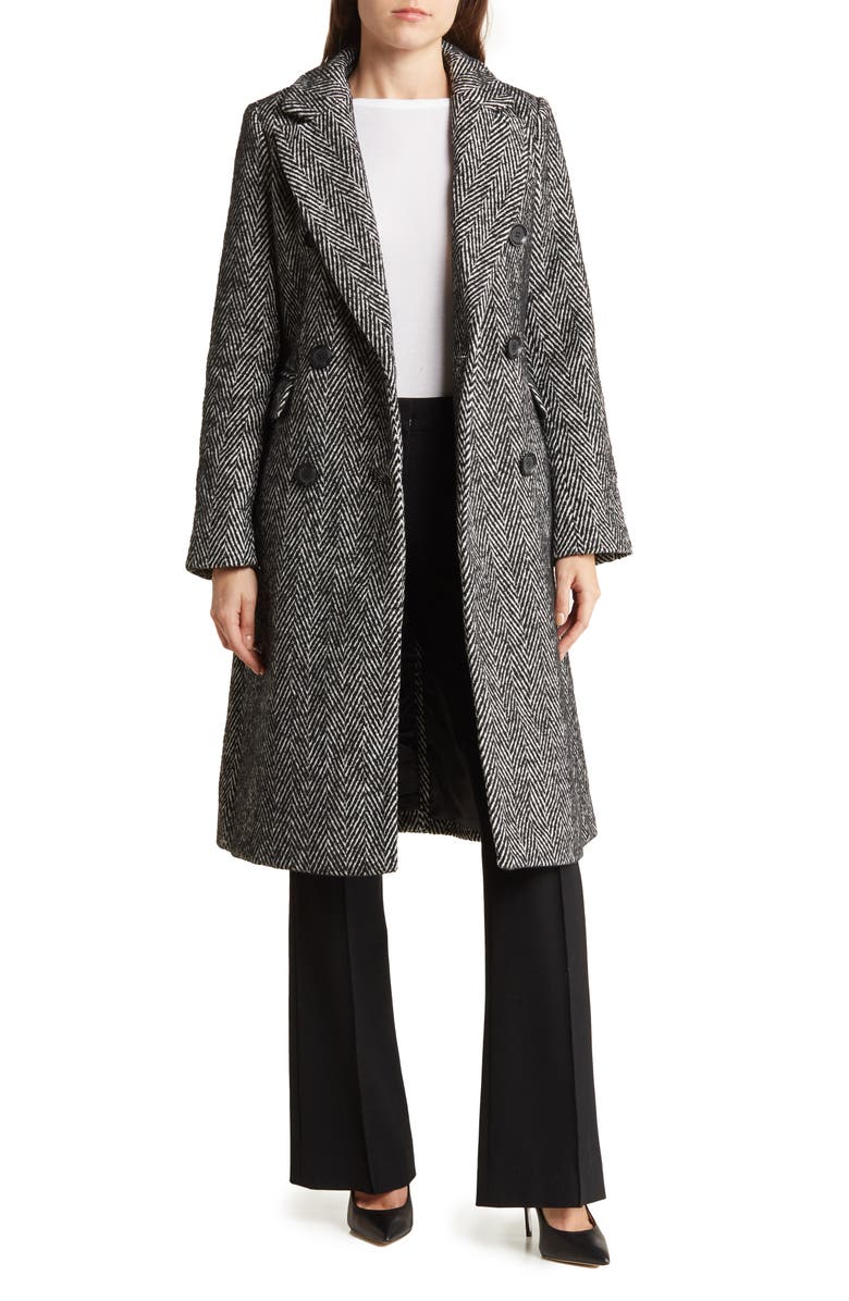Sam Edelman Reefer Double Breasted Wool Blend Coat, Main, color,