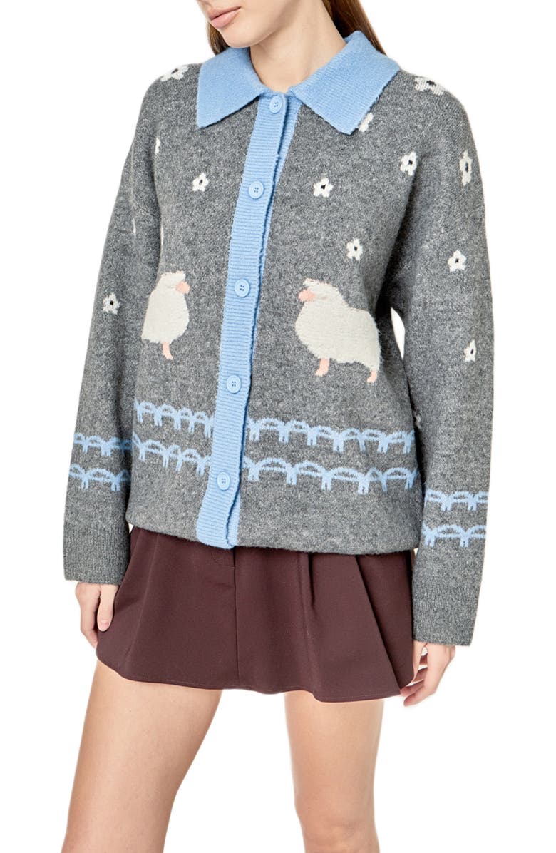 English Factory Sheep Cardigan, Alternate, color, Charcoal/ P Blue