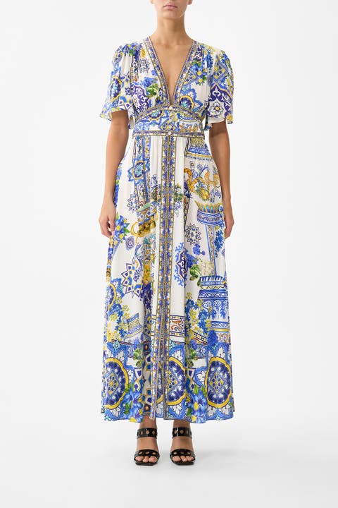 Shaped Waistband Dress With Flutter Sleeves