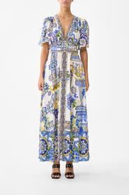 Camilla Shaped Waistband Dress With Flutter Sleeves