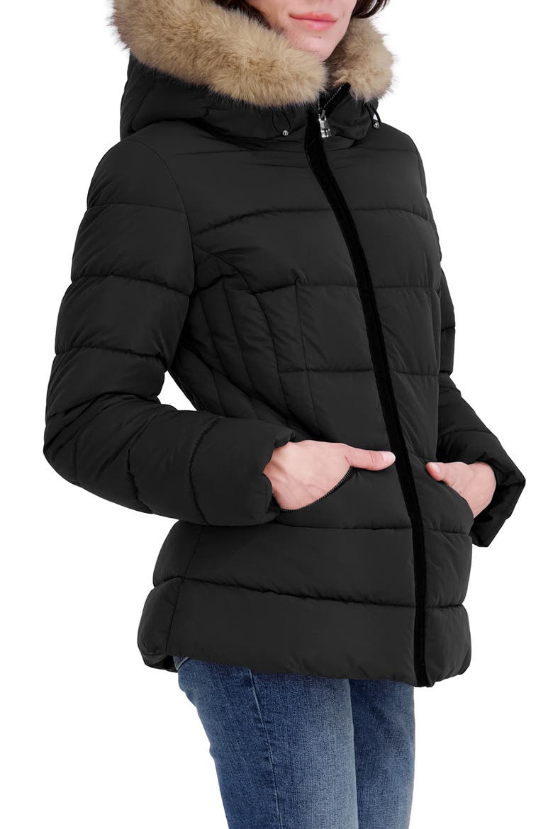 Nico Faux Fur Trim Water Resistant Puffer Coat, Alternate, color, BLK
