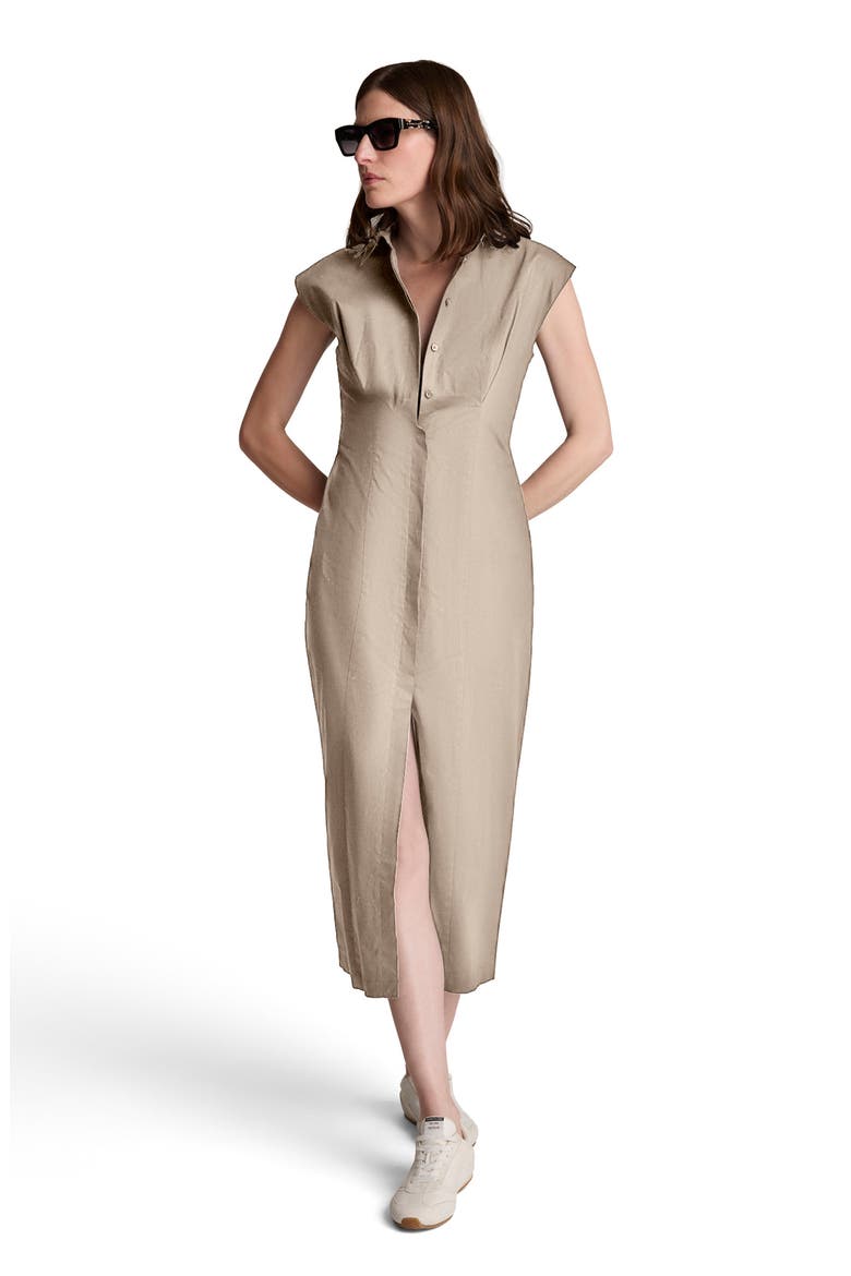 Pleated Maxi Shirtdress, Alternate, color, BURLAP