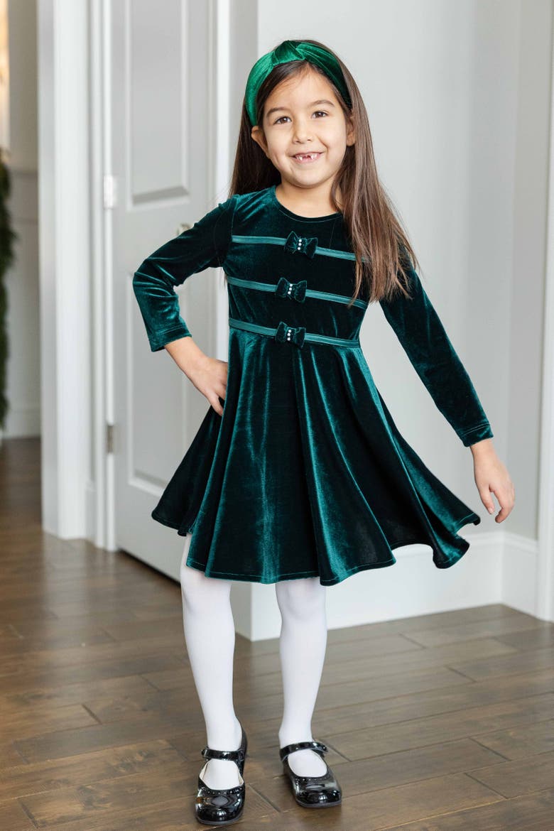 Stretch Velvet Dress with Pearls, Alternate, color, Green Velvet