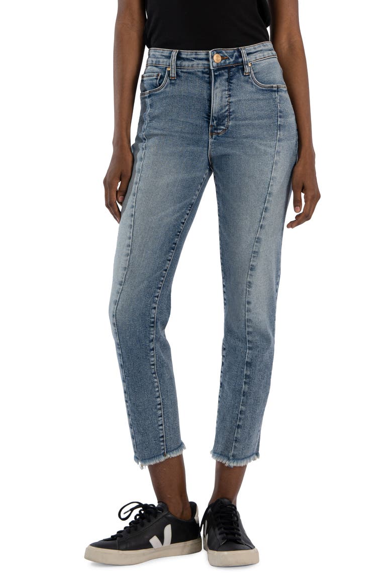 Rachael Fab Ab Frayed High Waist Crop Jeans, Main, color, HEAVENLY