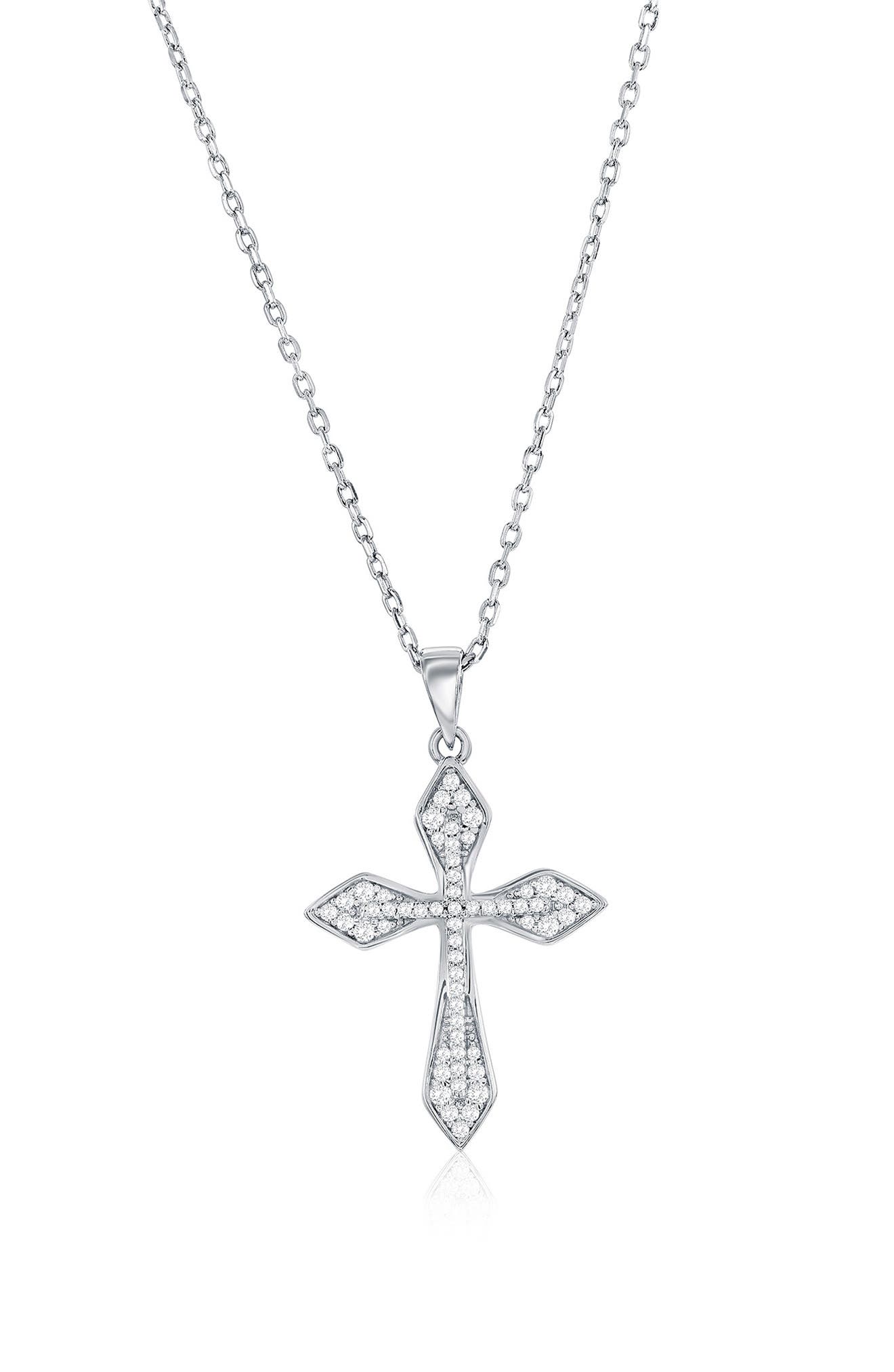 Sterling Silver Pavé Cubic Zirconia Cross Necklace