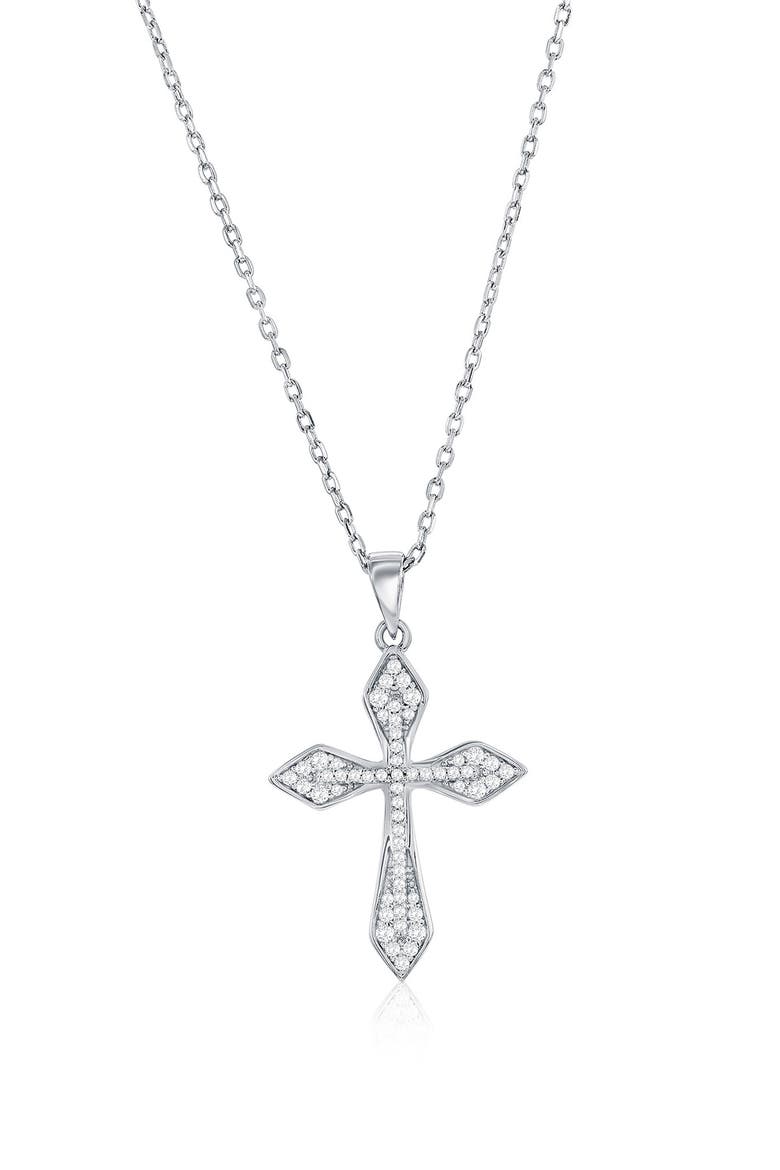 Sterling Silver Pavé Cubic Zirconia Cross Necklace, Main, color, SILVER