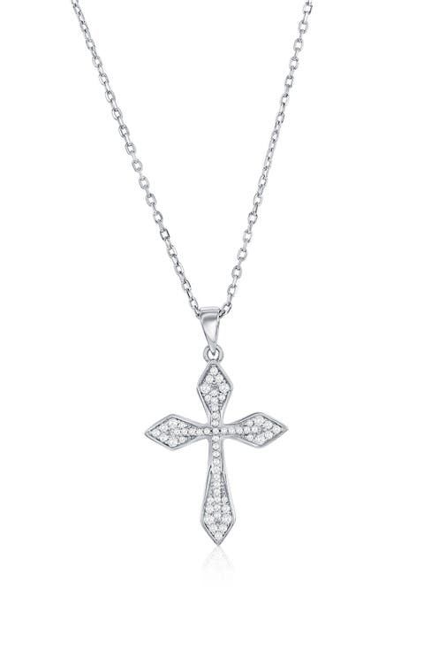 Sterling Silver Pavé Cubic Zirconia Cross Necklace