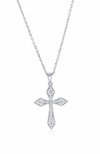 Sterling Silver Pavé Cubic Zirconia Cross Necklace