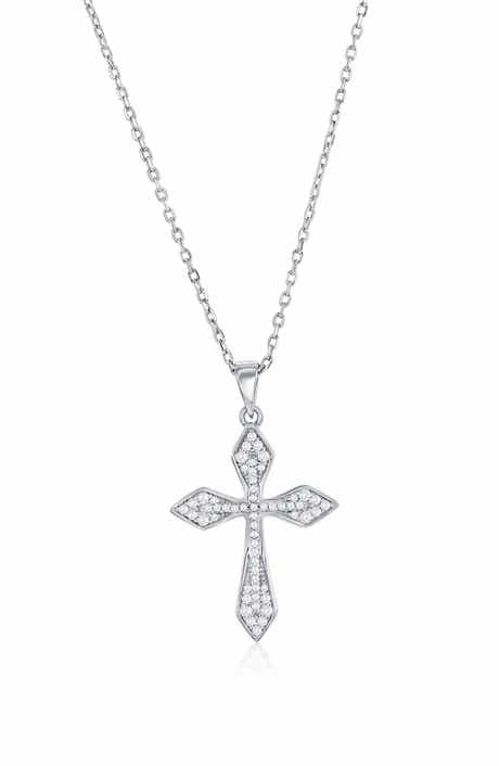 Sterling Silver Pavé Cubic Zirconia Cross Necklace