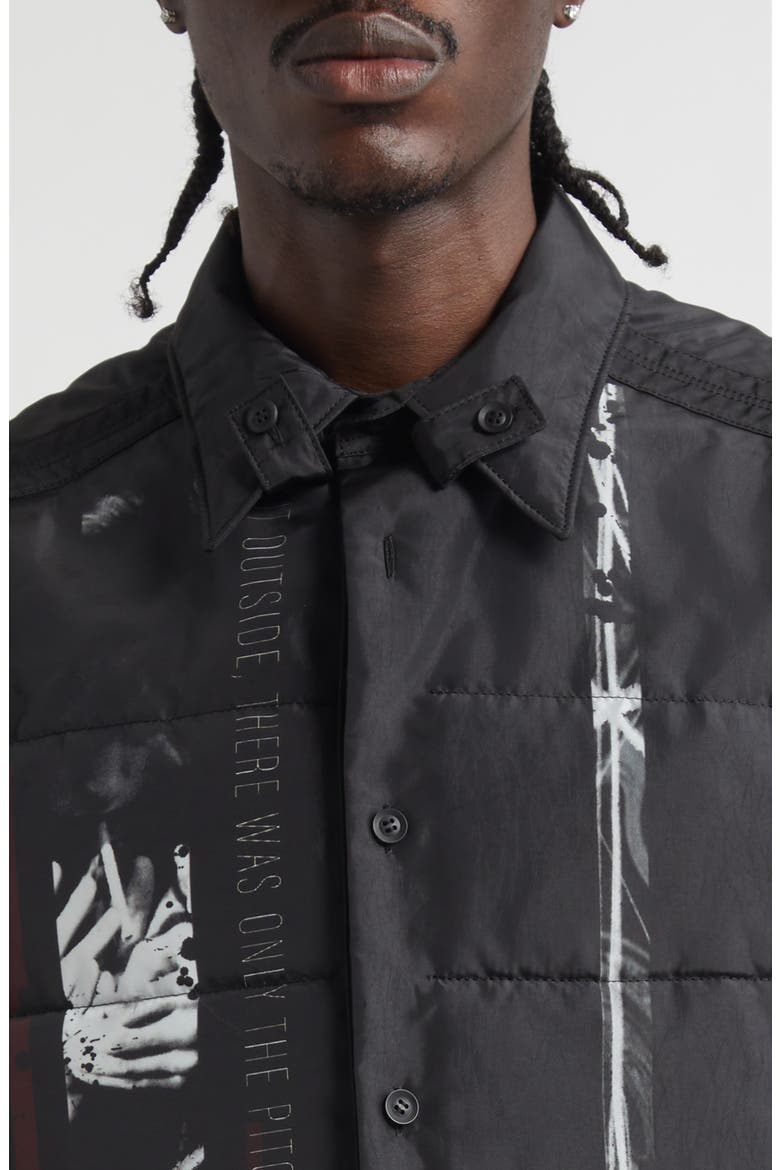 Tobacco Print Double Layer Padded Jacket, Alternate, color, BLACK