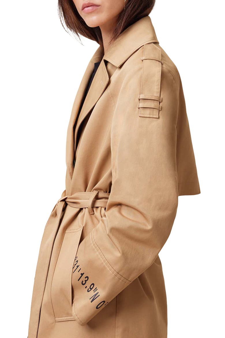 Demmi Tie Waist Double Breasted Trench Coat, Alternate, color, ICED COFFEE BROWN