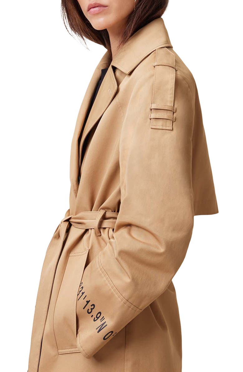 AllSaints Demmi Tie Waist Double Breasted Trench Coat, Alternate, color, 