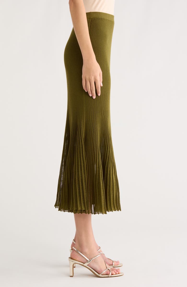 Ulla Johnson Vera Metallic Pleated Midi Skirt, Alternate, color, Olive