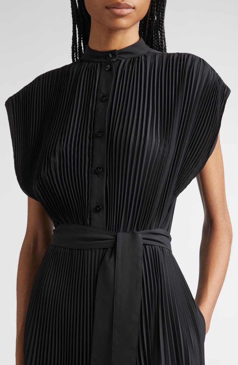 Proenza Schouler Farah Pleated Technical Crepe Midi Dress, Alternate, color, Black