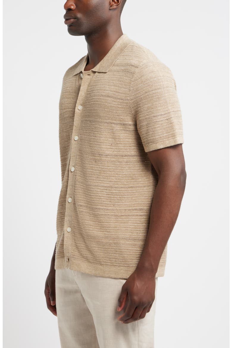 Short Sleeve Linen & Cotton Cardigan, Alternate, color, CAMEL