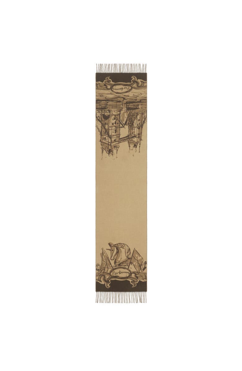 Burberry Tower Bridge Cashmere Scarf, Alternate, color, Sand