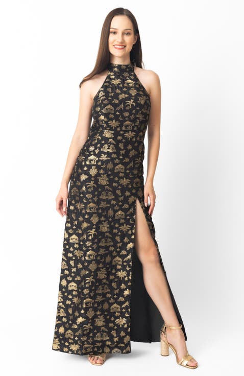 Leontine Halter Brocade Gown