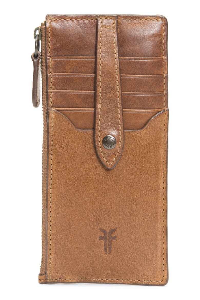 Slim Leather Snap Card Wallet, Main, color, COGNAC