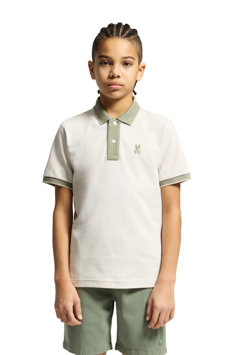 Psycho Bunny Kids' Thatcher Cotton Pique Polo, Alternate, color, Natural Linen