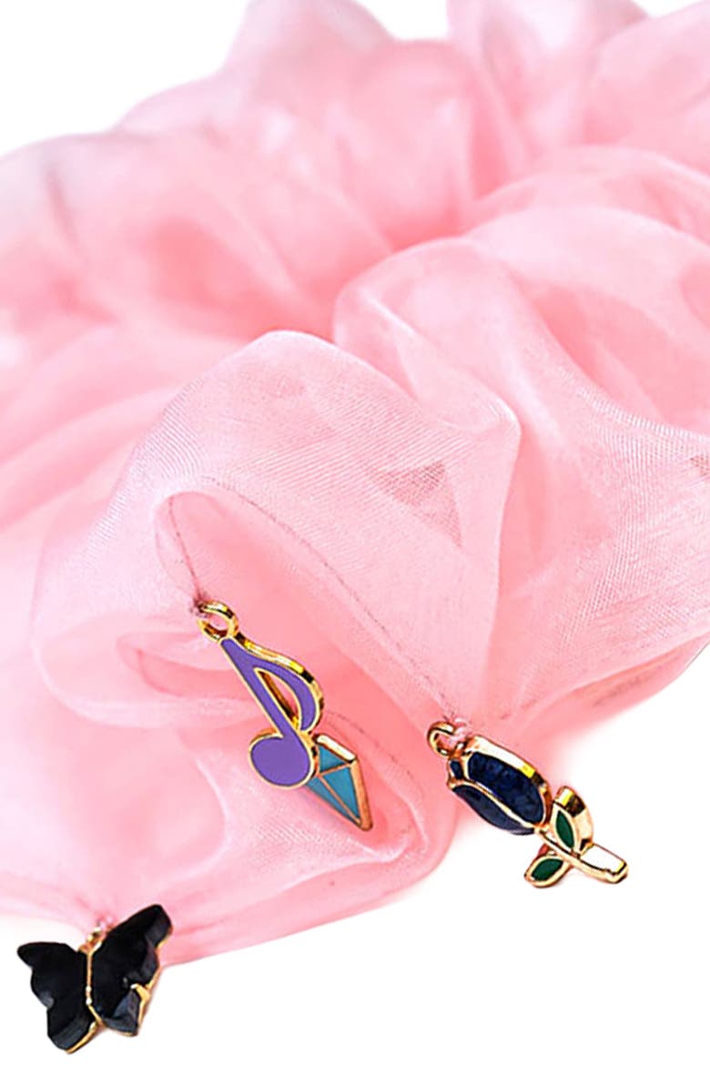 Oversized Organza Scrunchie with Charms - Pink, Alternate, color, Pink