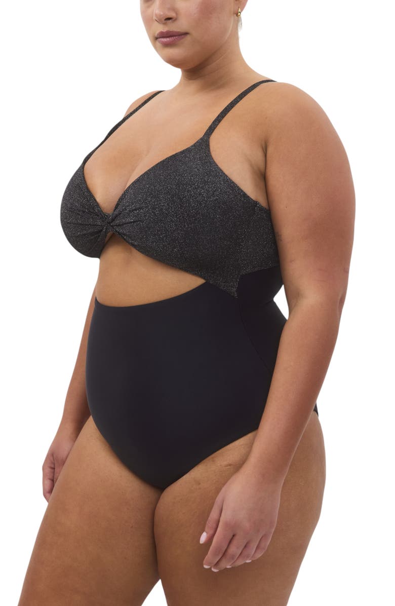 Biliblond Lurex Onepiece Swimsuit, Alternate, color, Silver Black Lurex