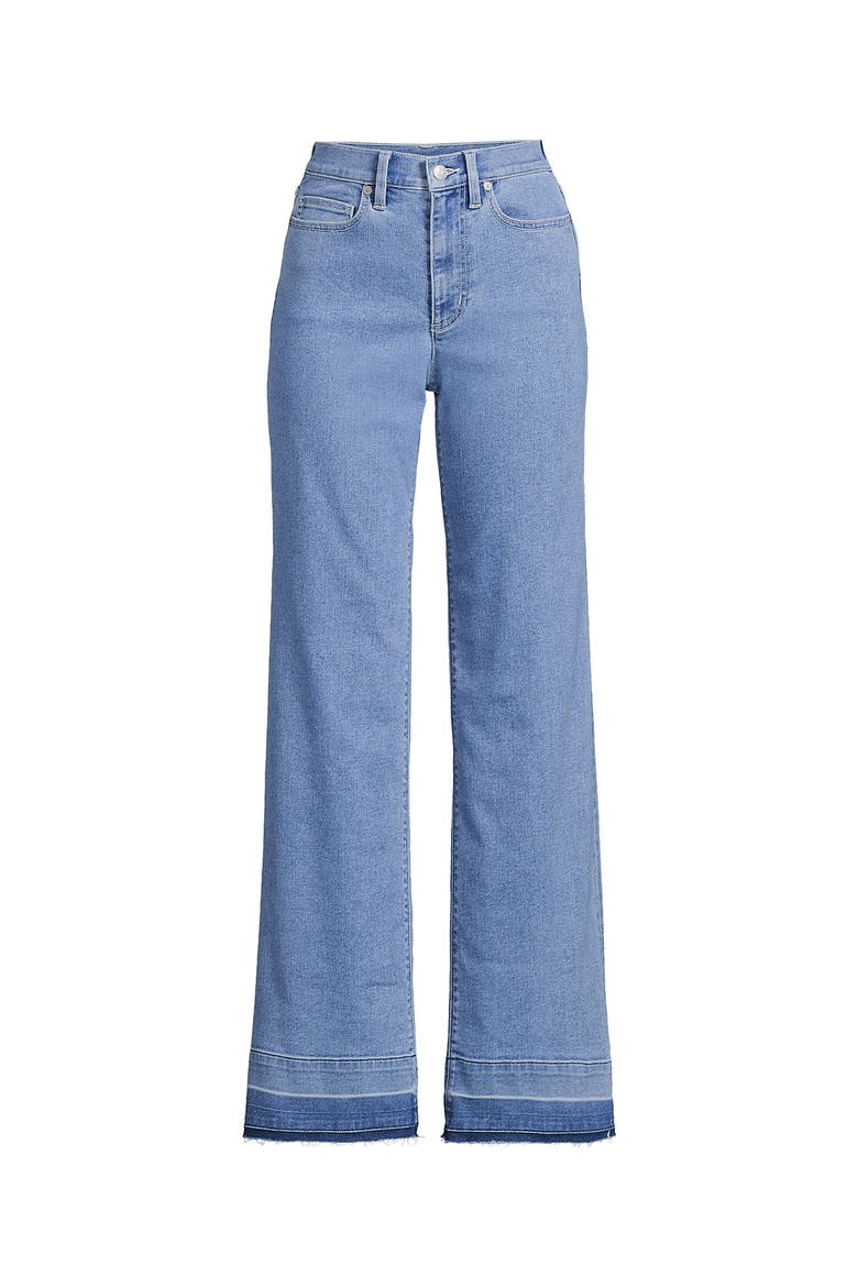 Plus Size Recycled High Rise Wide Leg Denim Jeans, Alternate, color, Hutton Blue Wash Released Hem