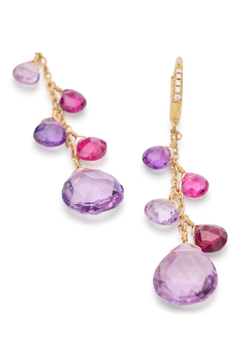 Paradise Pink Tourmaline & Amethyst Drop Earrings, Alternate, color, 18K YELLOW GOLD