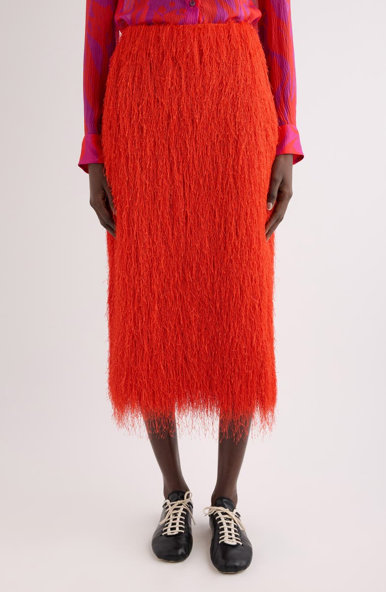 Dries Van Noten Sonka Tris Fringe Midi Skirt, Main, color, Red