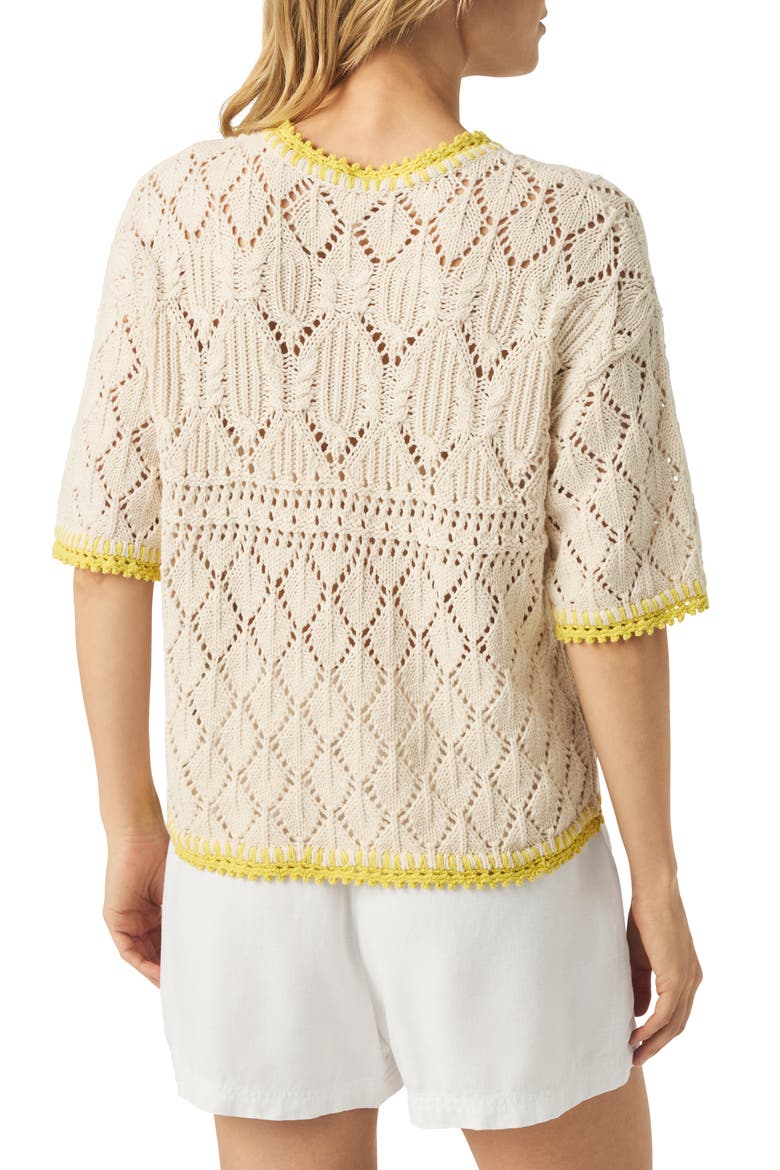 Keke Crochet Trim Pointelle Sweater, Alternate, color, NATURAL/ BUTTERCUP