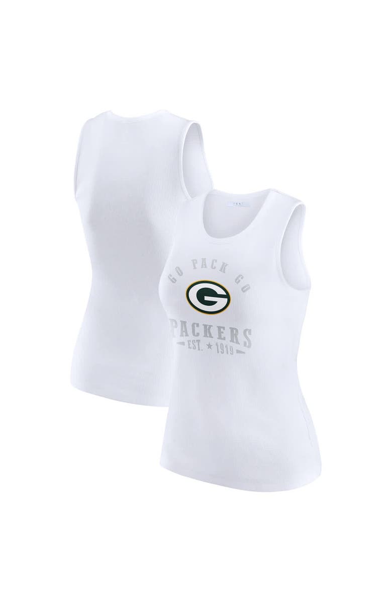 WEAR by Erin Andrews Women's WEAR by Erin Andrews  White Green Bay Packers Ribbed Graphic Tank Top, Alternate, color, 