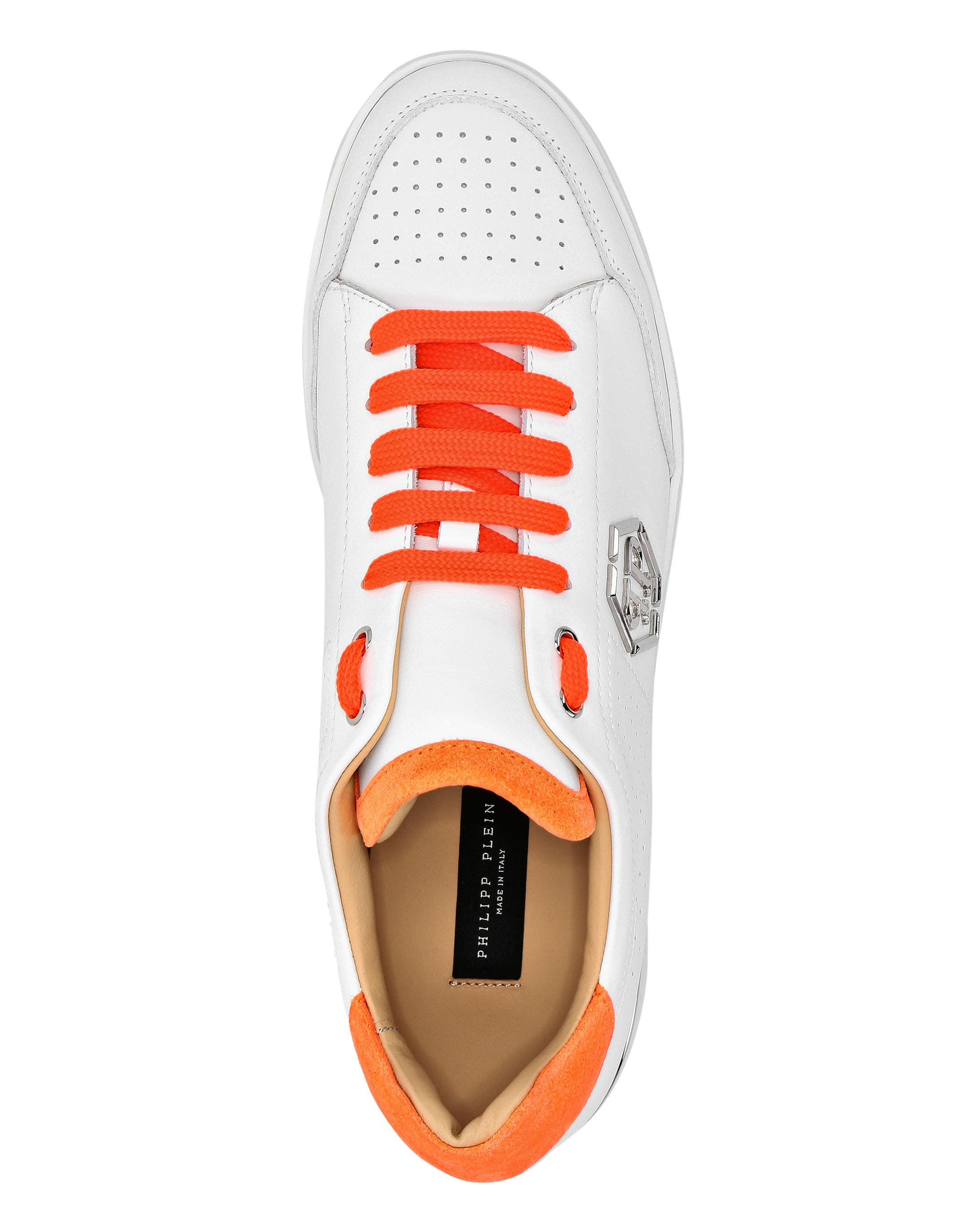 Mix Leather Lo-Top Sneakers Unisex, Alternate, color, white/orange