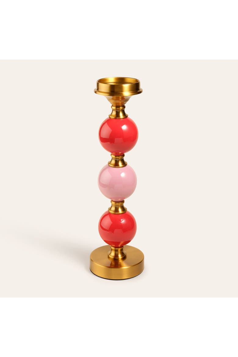 Tanbu Porcelain Candlestick 4.5" Ambient Decor, Main, color, Red - Pink - Gold
