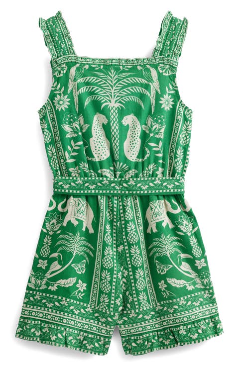 Kids' Tropical Print Linen & Cotton Romper