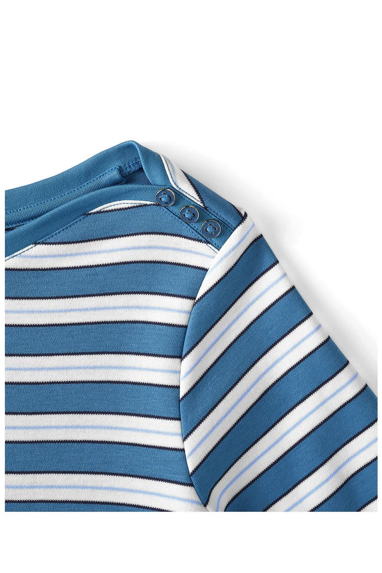 Supima Cotton Elbow Sleeve Boatneck Button Shoulder Tee, Alternate, color, Teal Blue Ocean Multi Stripe
