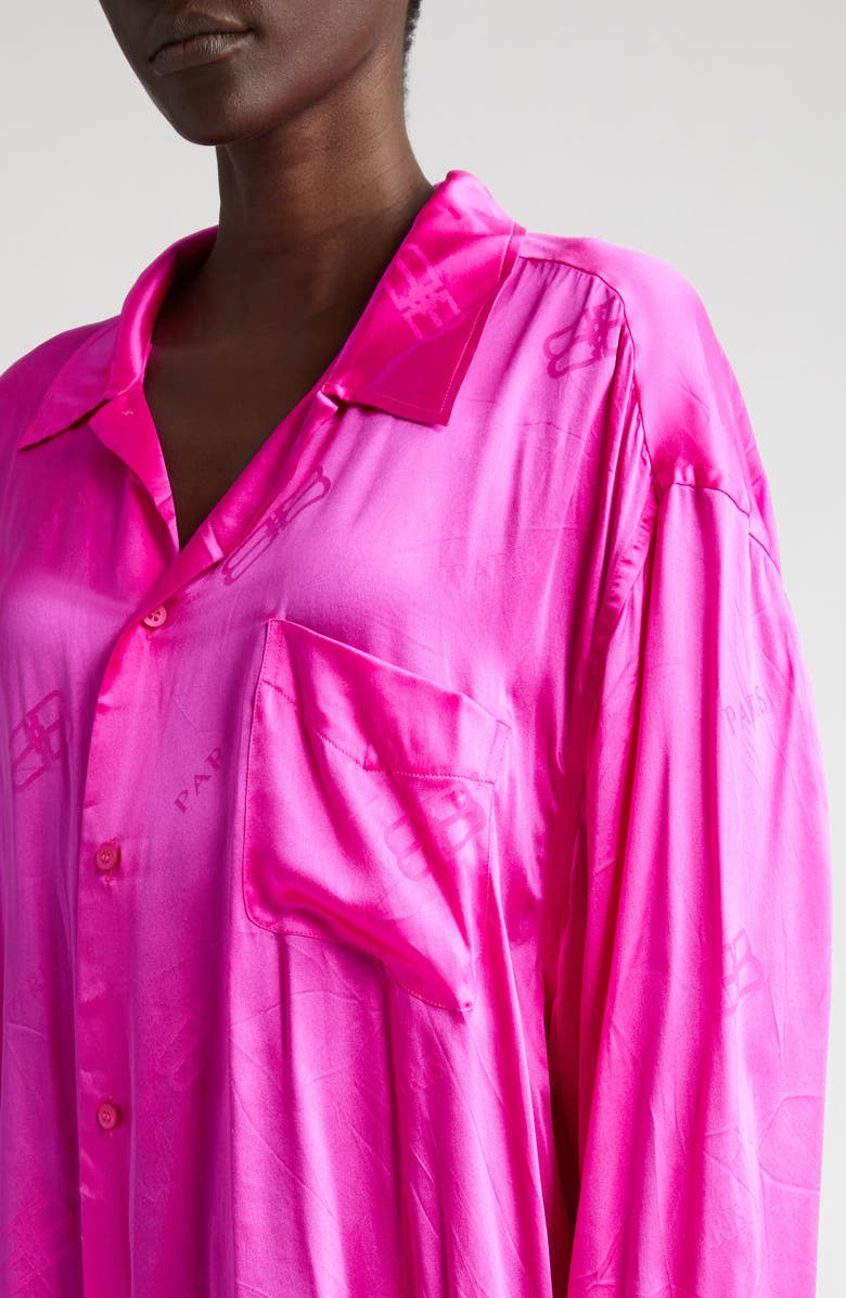 Balenciaga Minimal Logo Jacquard Silk Button-Up Shirt, Alternate, color, 