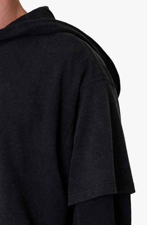 Mnml Layered Cotton Hoodie In Washed Black
