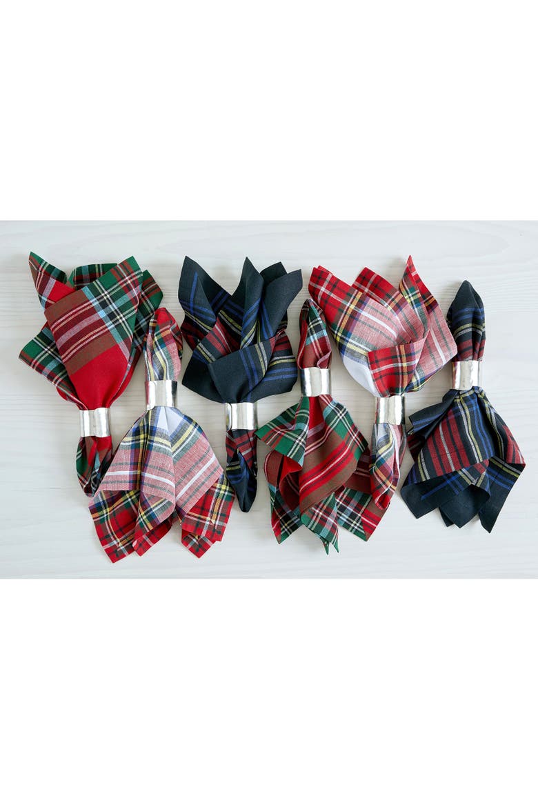 Linen Dinner Napkins Set of 4, 20 x 20" - Stewart Plaid, Alternate, color, White