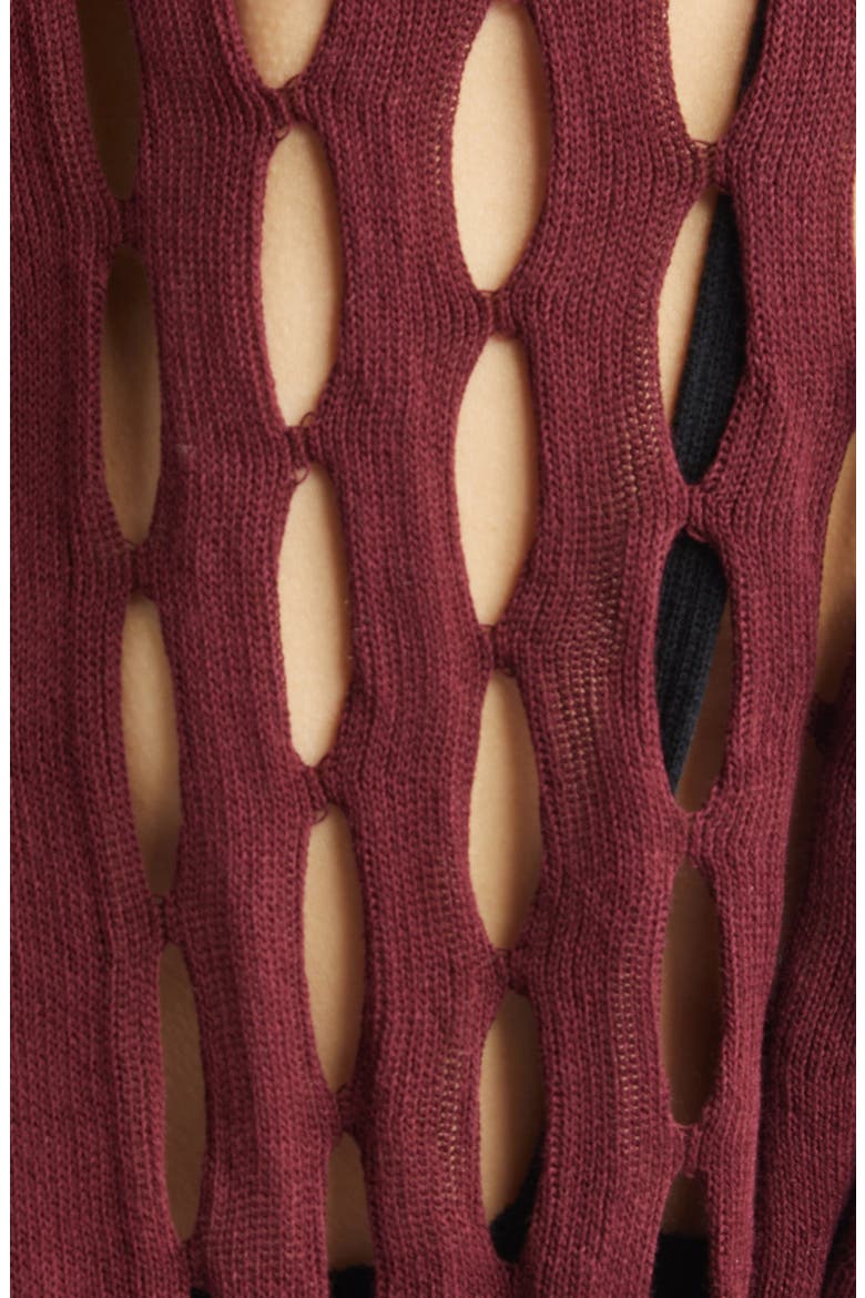 Perforated Crewneck Sweater, Alternate, color, BURGUNDY