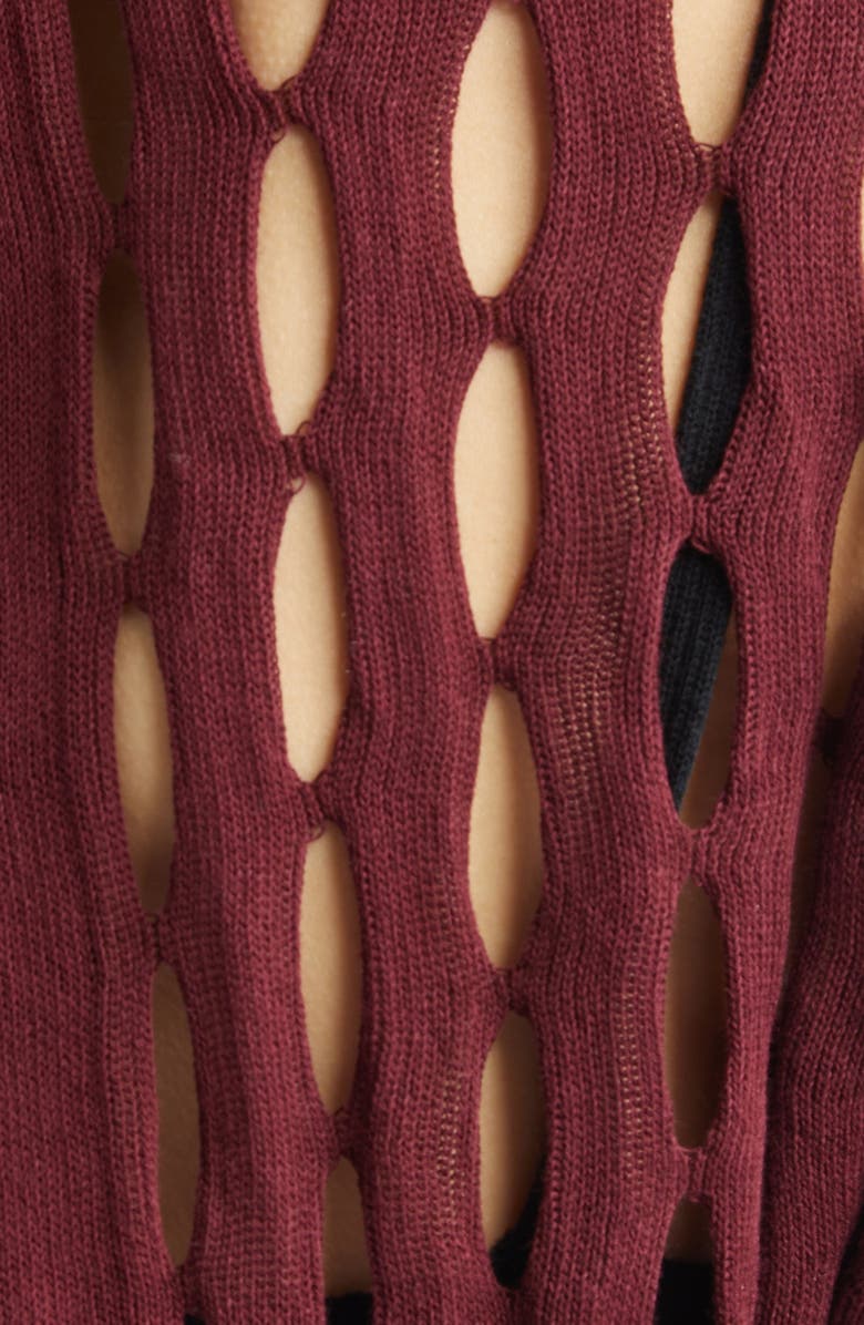 Marni Perforated Crewneck Sweater, Alternate, color, Burgundy