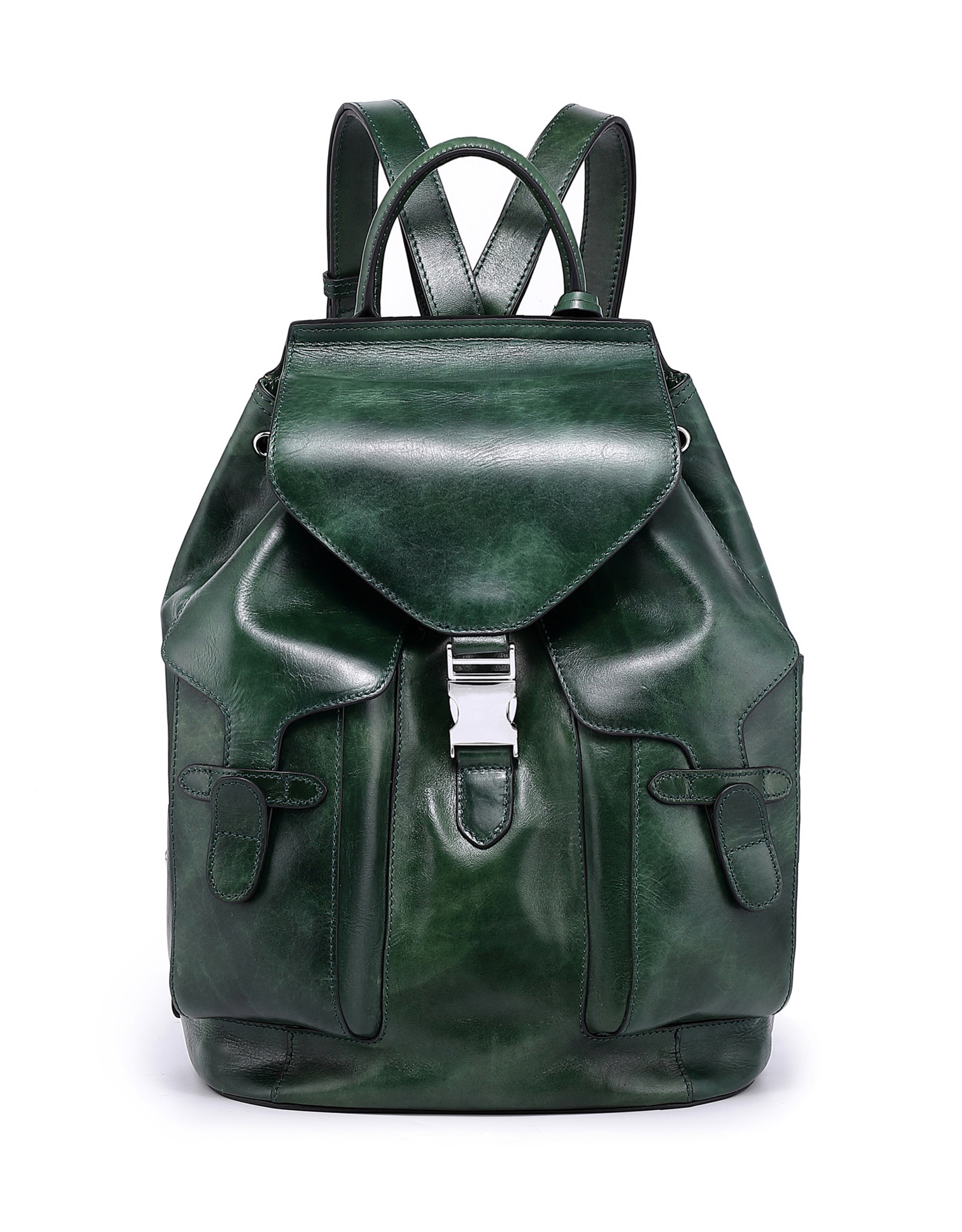 Rock Genuine Leather Foldover Pocket Backpack, Main, color, Vintage Green