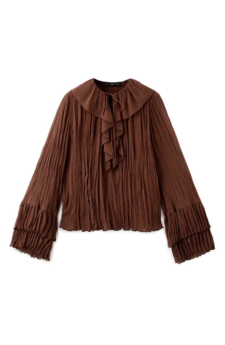 MANGO Busa Ceci Ruffle Crinkle Top, Alternate, color, Brown