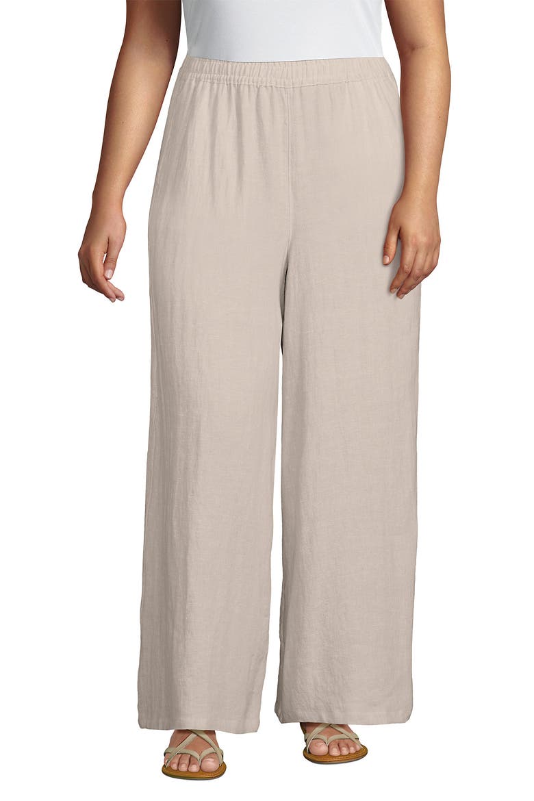 Plus Size Linen High Rise Palazzo Pants - Set Bottom, Main, color, Champagne/Linen