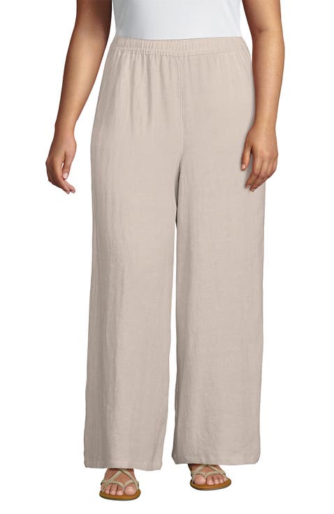 Plus Size Linen High Rise Palazzo Pants - Set Bottom