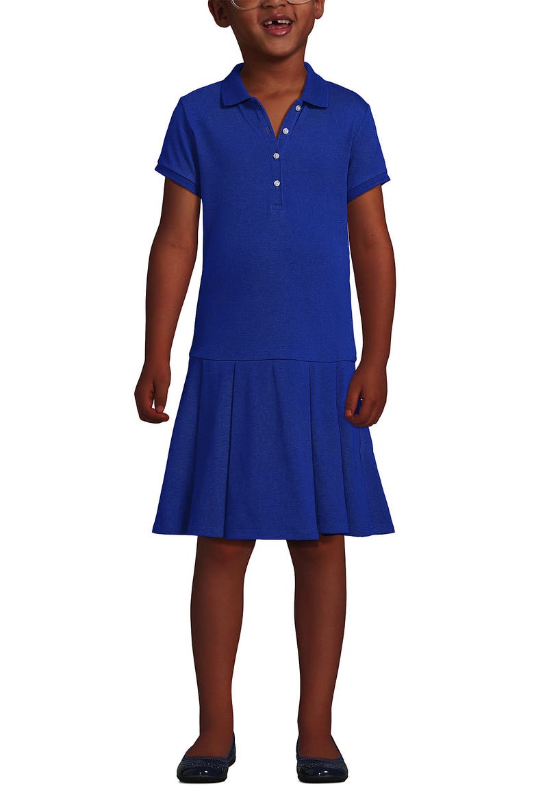 School Uniform Girls Short Sleeve Mesh Pleated Polo Dress, Main, color, Cobalt