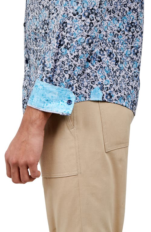 Brooklyn Brigade Floral 4-way Stretch Performance Long Sleeve Shirt In Lt Blue Grey