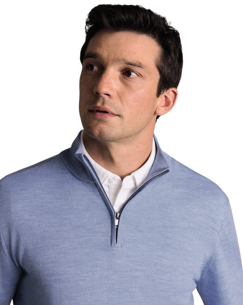 Charles Tyrwhitt Merino Zip Neck Long Sleeve Sweater In Blue