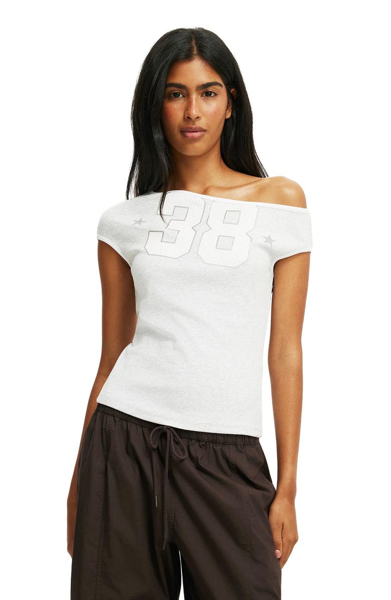 Cotton On Women's Off Shoulder Graphic Tee, Main, color, 38  Soft Grey Marle