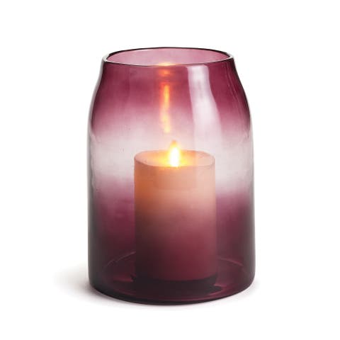 6" Maarten Purple Hue Hurricane Glass LED Small Candle Holder