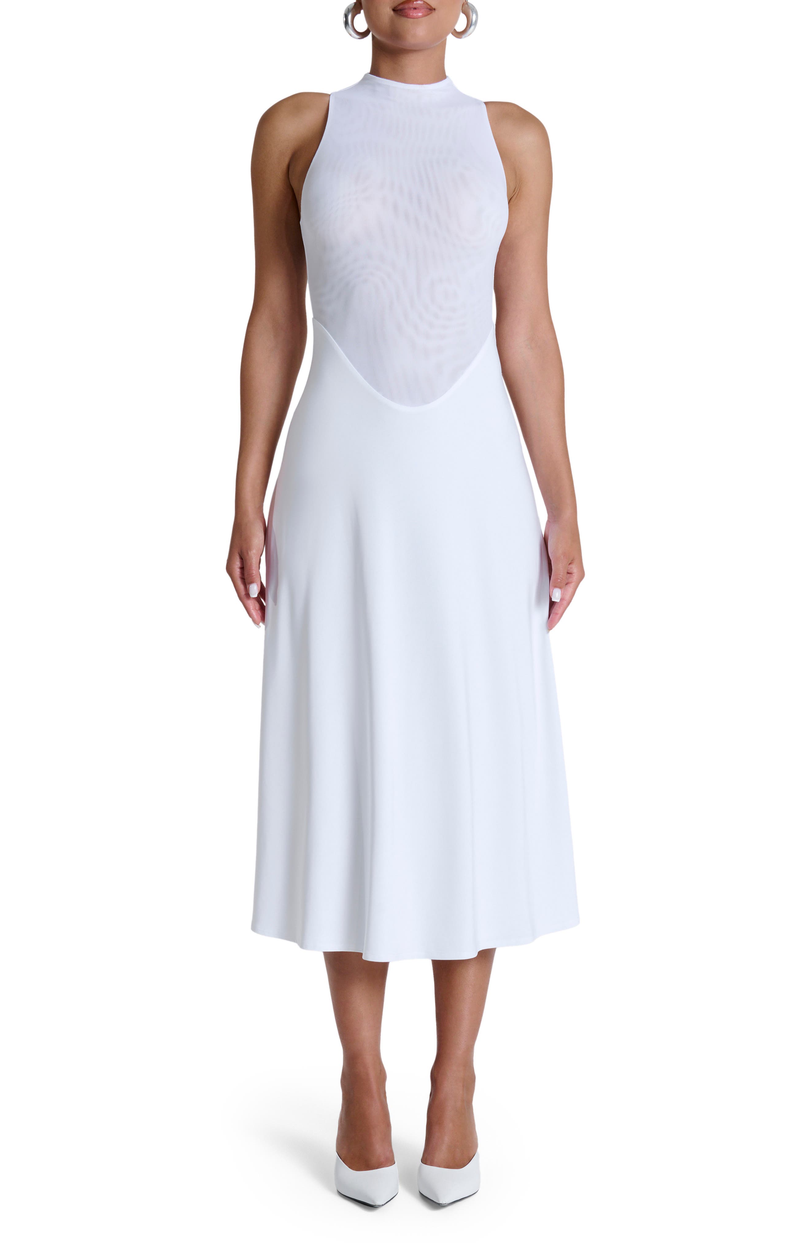 Naked Wardrobe Hourglass Sleeveless Sheer Bodice Midi Dress