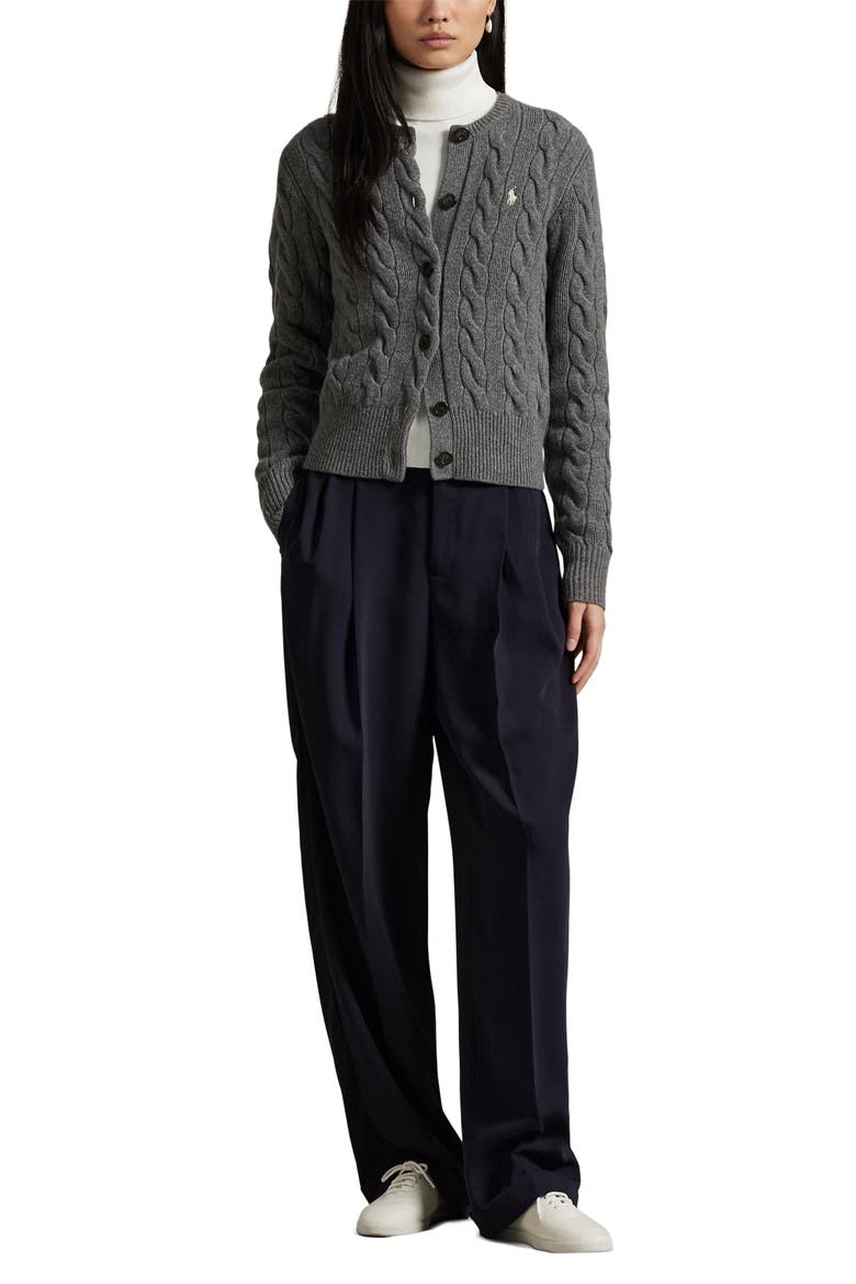 Cable Wool & Cashmere Cardigan, Alternate, color, FLANNEL GREY HEATHER